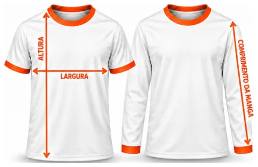 Desenho Camiseta infantil com as medidas de altura e largura e o comprimento da manga